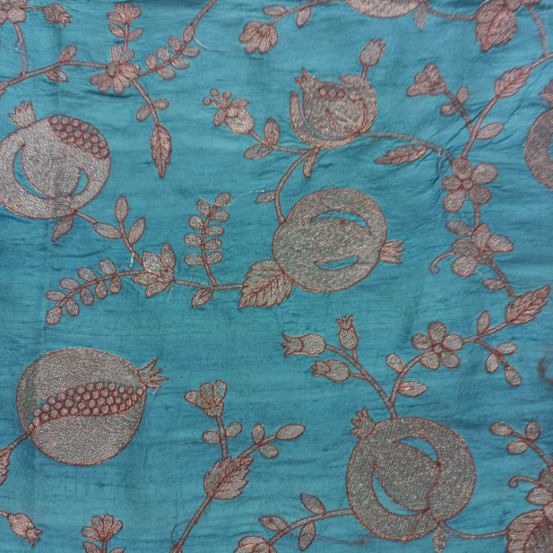 Cerulean Blue Color Silk Fabric With Embroiderey