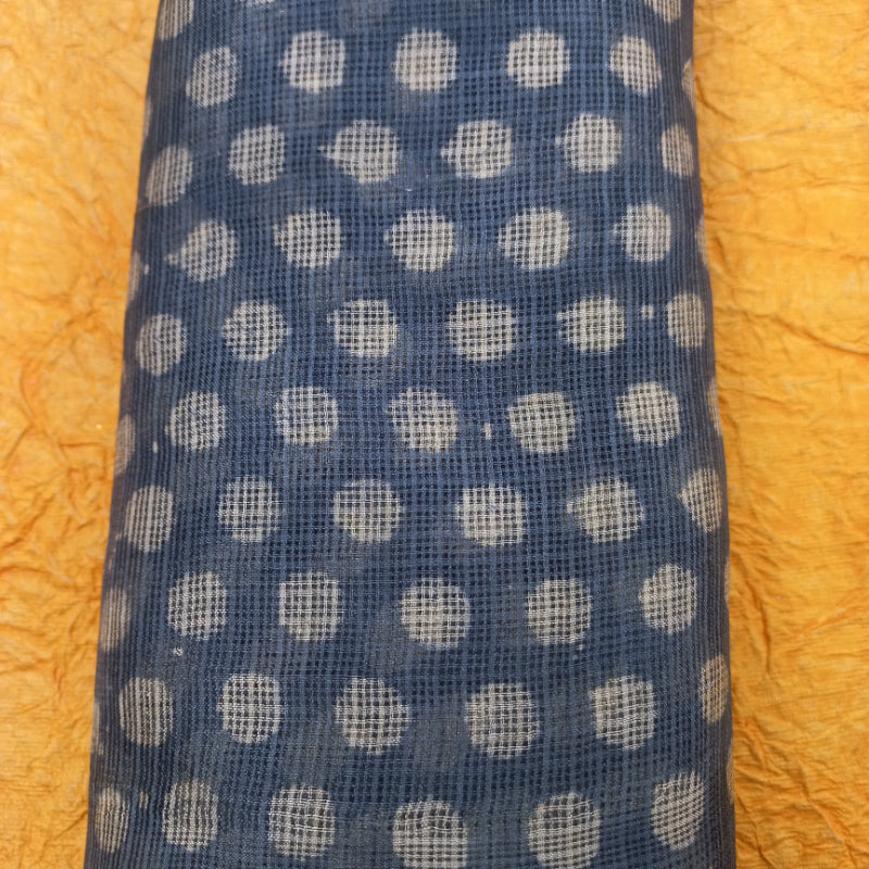 Pebble Grey Color Kota Fabric With Printed Polka Dots -0.7-Cm