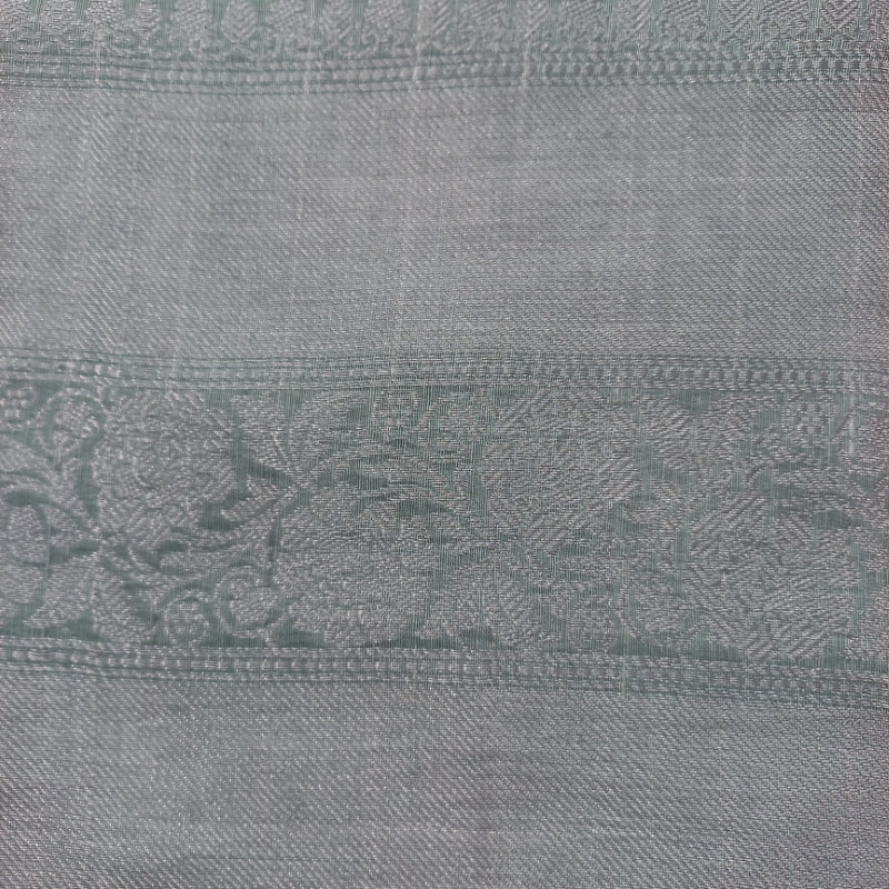 Ice Blue Color Silk Fabric With Checked Pattern And Zari Woven Floral Border -1.6-Mtr