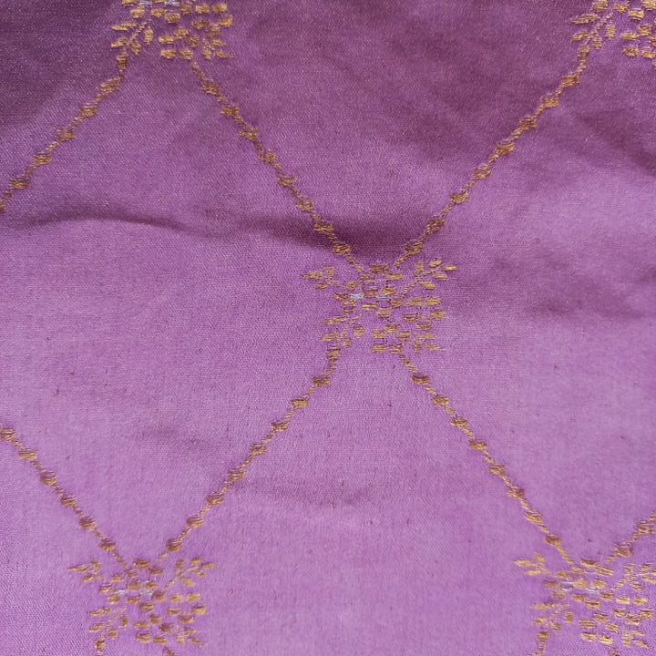 Lavender Color Silk Fabric With Floral Woven Buttas And Stripes -0.6-Cm