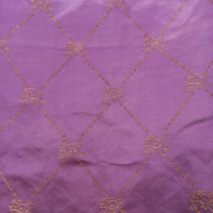 Lavender Color Silk Fabric With Floral Woven Buttas And Stripes -0.6-Cm