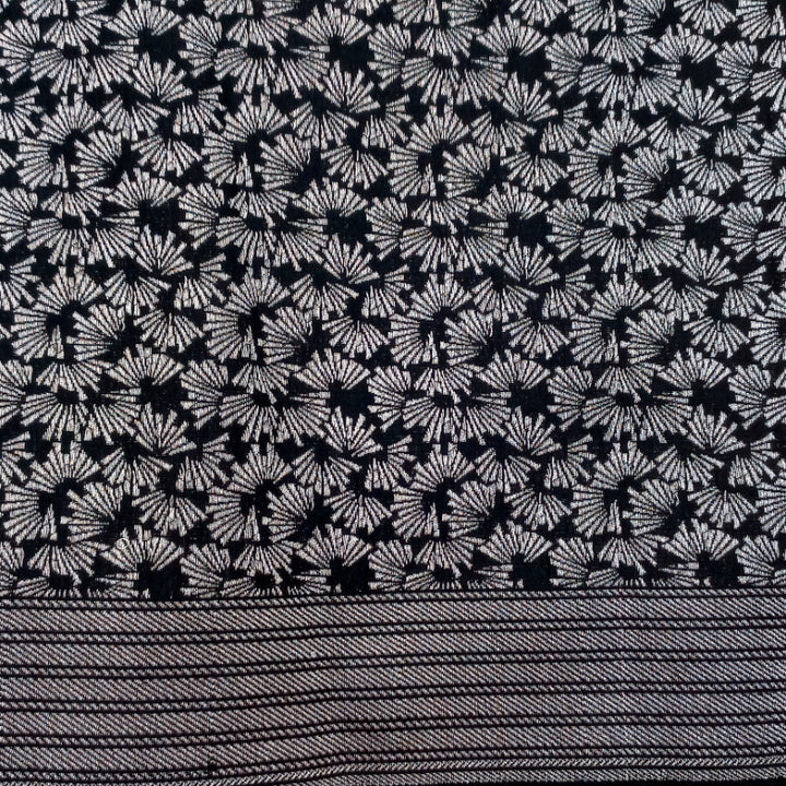 Pitch Black Color Silk Fabric With Woven Floral Pattern -0.55-Cm