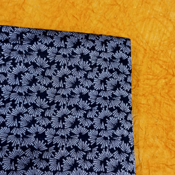 Pitch Black Color Silk Fabric With Woven Floral Pattern -0.55-Cm
