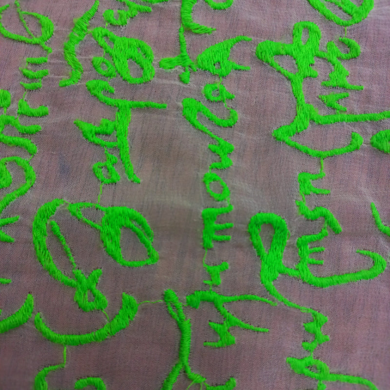 Beige Colour Georgette Fabric With Neon Green Alphabetical Pattern -0.7-Cm