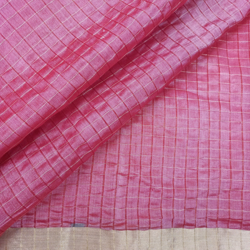 Magenta Pink Color Uppada Silk Fabric With Checked Pattern -1.2-Mtr