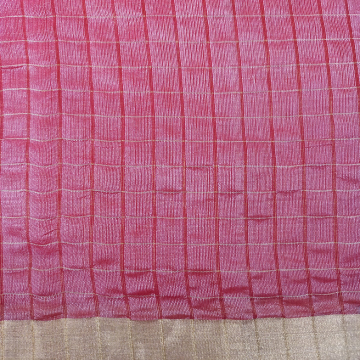 Magenta Pink Color Uppada Silk Fabric With Checked Pattern -1.2-Mtr
