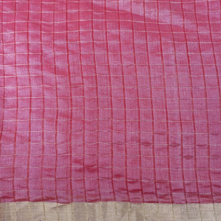 Magenta Pink Color Uppada Silk Fabric With Checked Pattern -1.2-Mtr