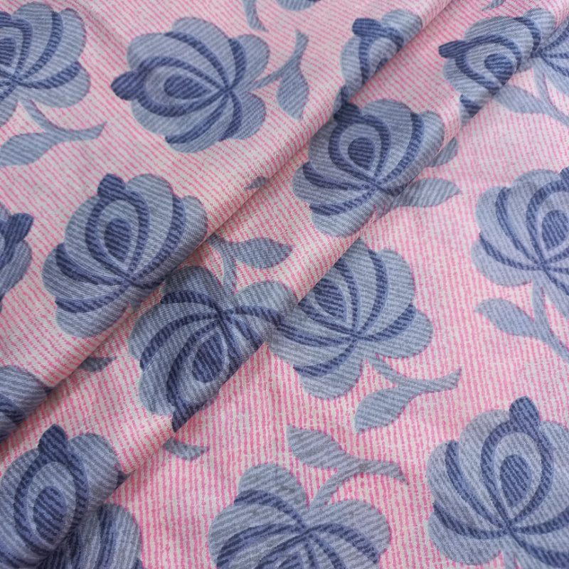 Rose Pink Color Cotton Fabric With Printed Floral Buttas -1.3-Mtr