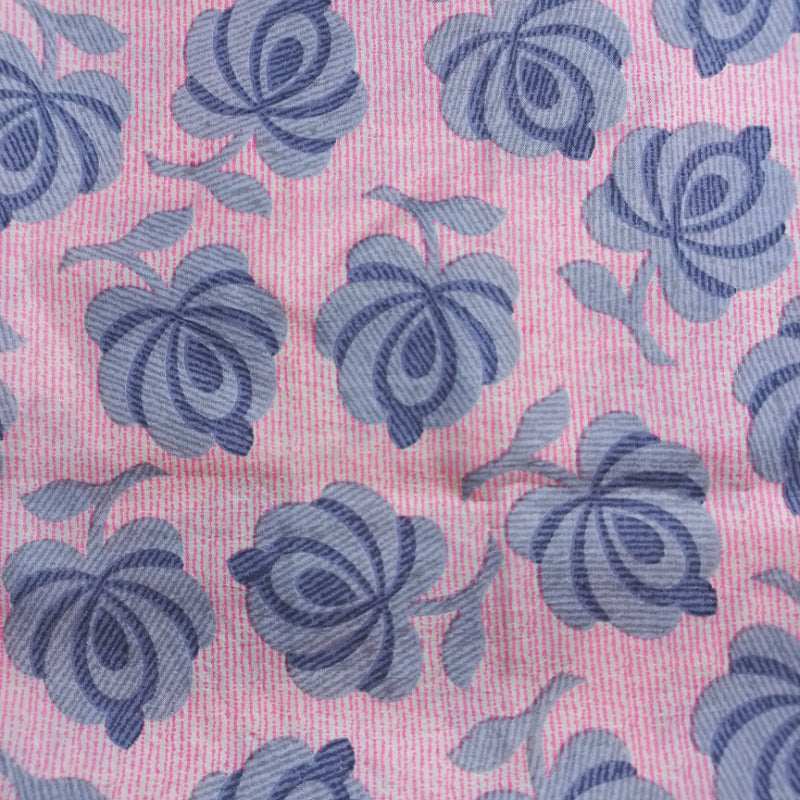 Rose Pink Color Cotton Fabric With Printed Floral Buttas -1.3-Mtr