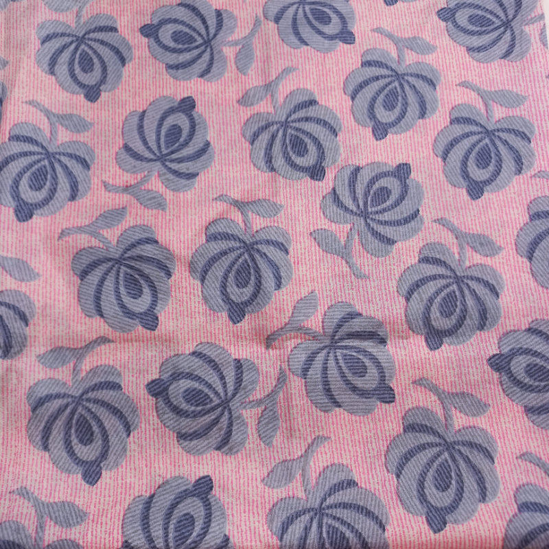 Rose Pink Color Cotton Fabric With Printed Floral Buttas -1.3-Mtr