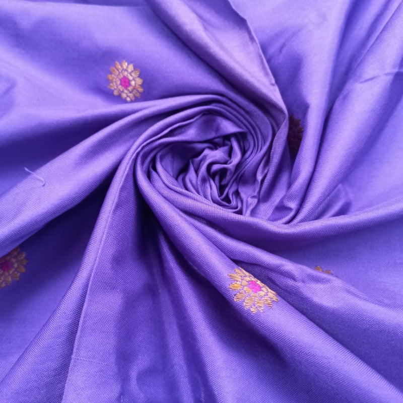 Violet Color Silk Fabric With Floral Buttas -1.2-Mtr