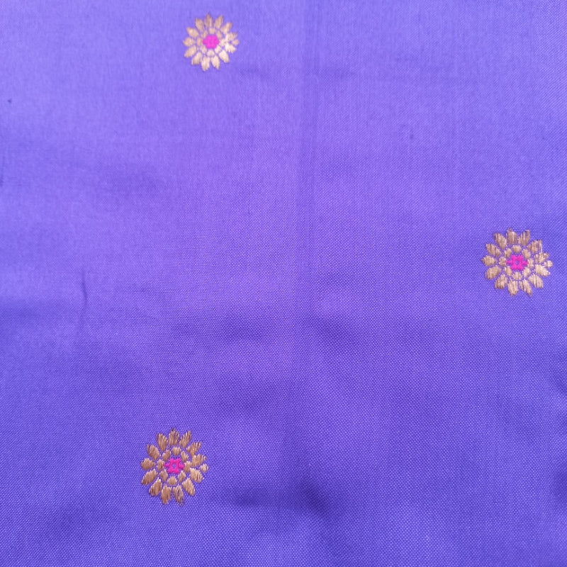 Violet Color Silk Fabric With Floral Buttas -1.2-Mtr