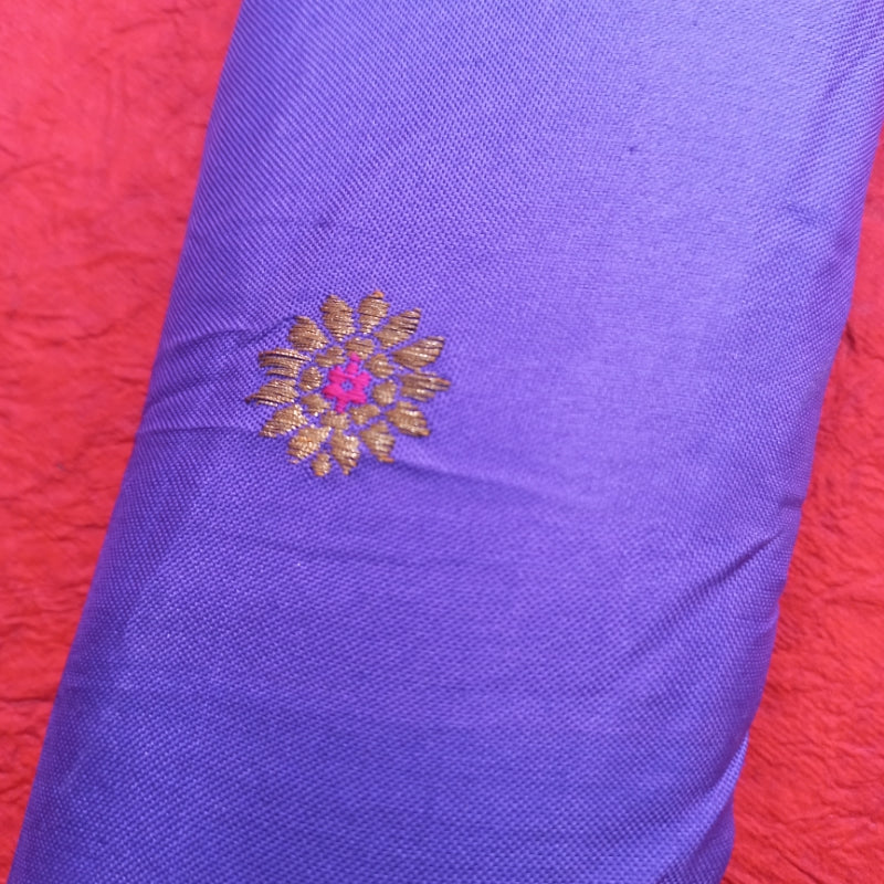 Violet Color Silk Fabric With Floral Buttas -1.2-Mtr