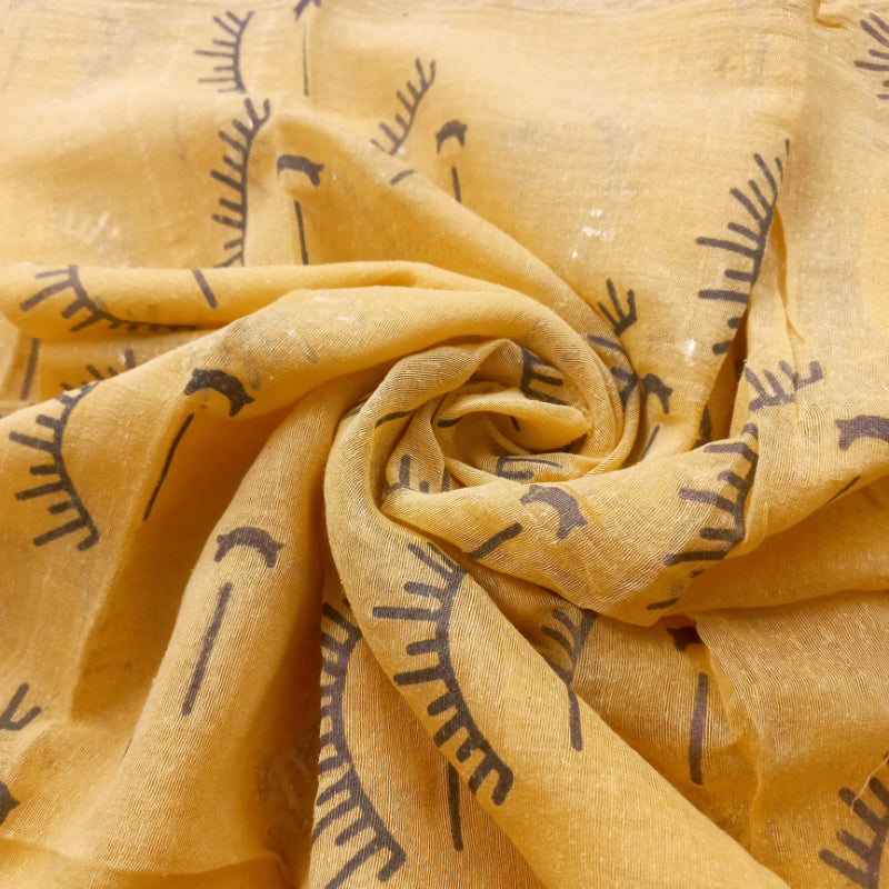 Butter Yellow Linen Fabric With Figure Motifs