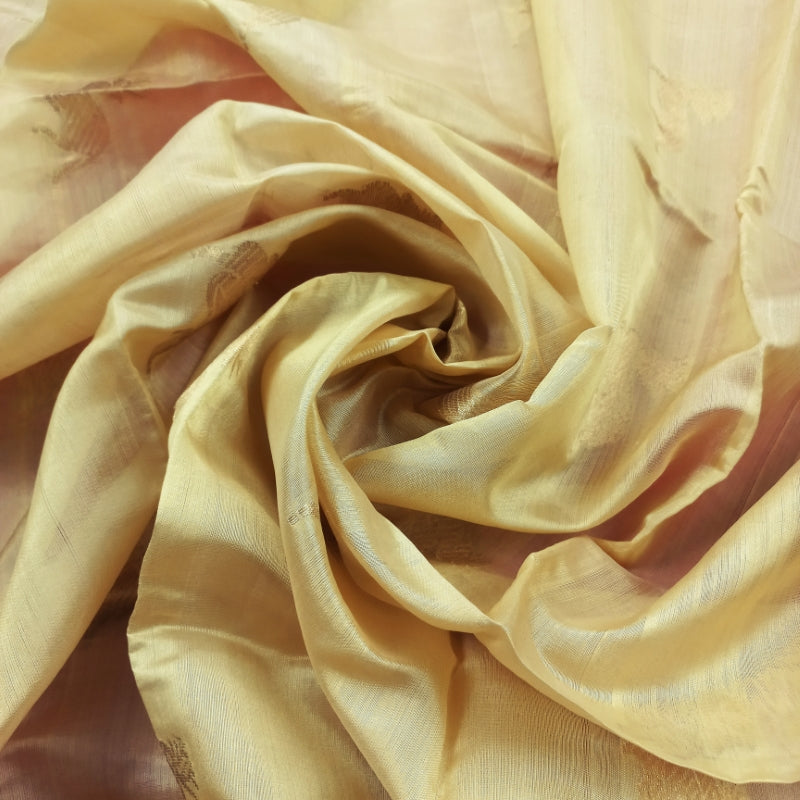 Banana Color Silk Fabric With Animal Motifs -1.1-Mtr