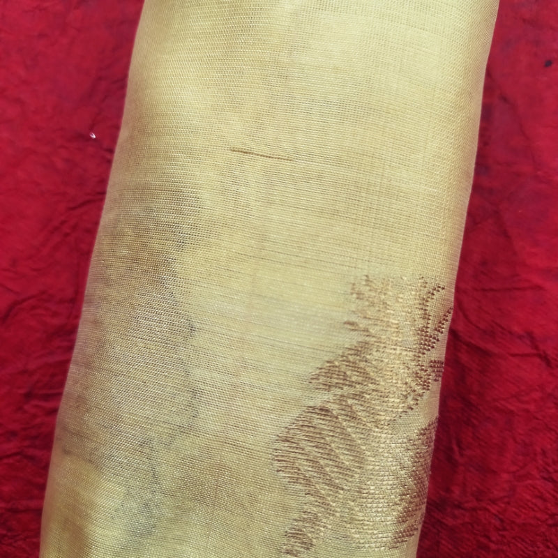 Banana Color Silk Fabric With Animal Motifs -1.1-Mtr