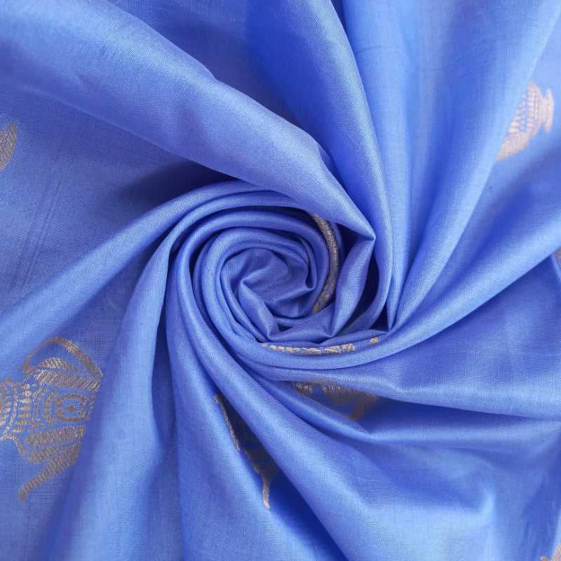 Steel Blue Color Silk Fabric With Jug Motifs -0.75-Cm