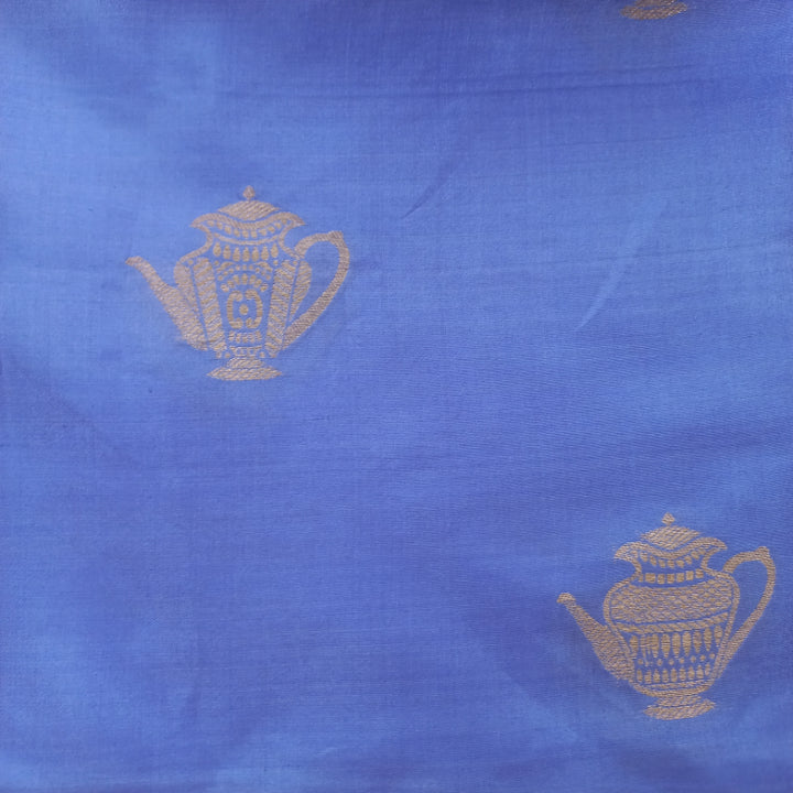 Steel Blue Color Silk Fabric With Jug Motifs -0.75-Cm