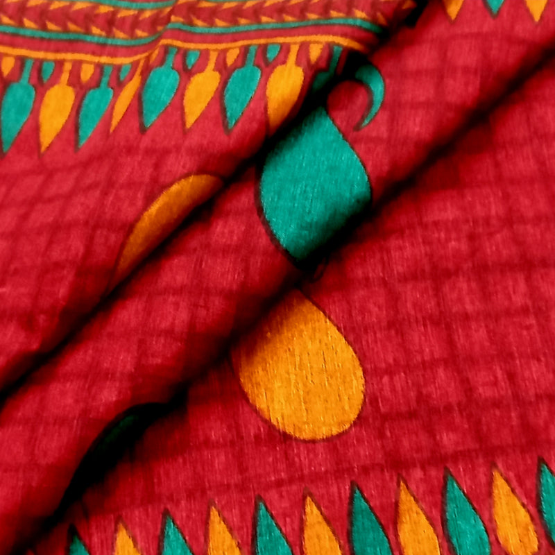 Multicolour Linen Fabric With Floral Buttas -0.8-Cm