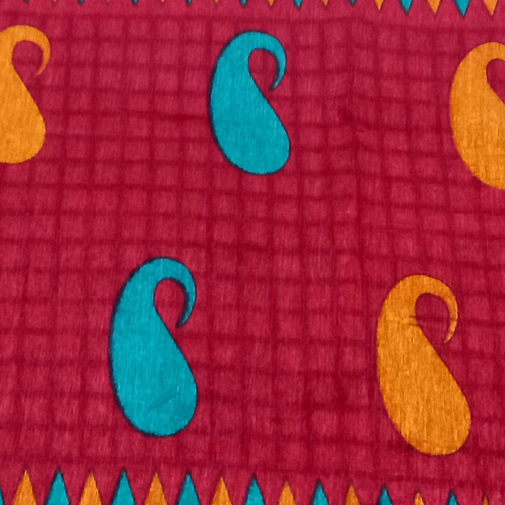 Multicolour Linen Fabric With Floral Buttas -0.8-Cm