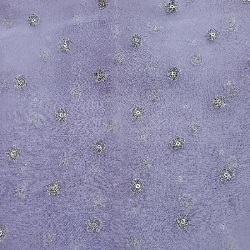 Lavender Color Thread Embroidered Organza Fabric-2.1-Mtr