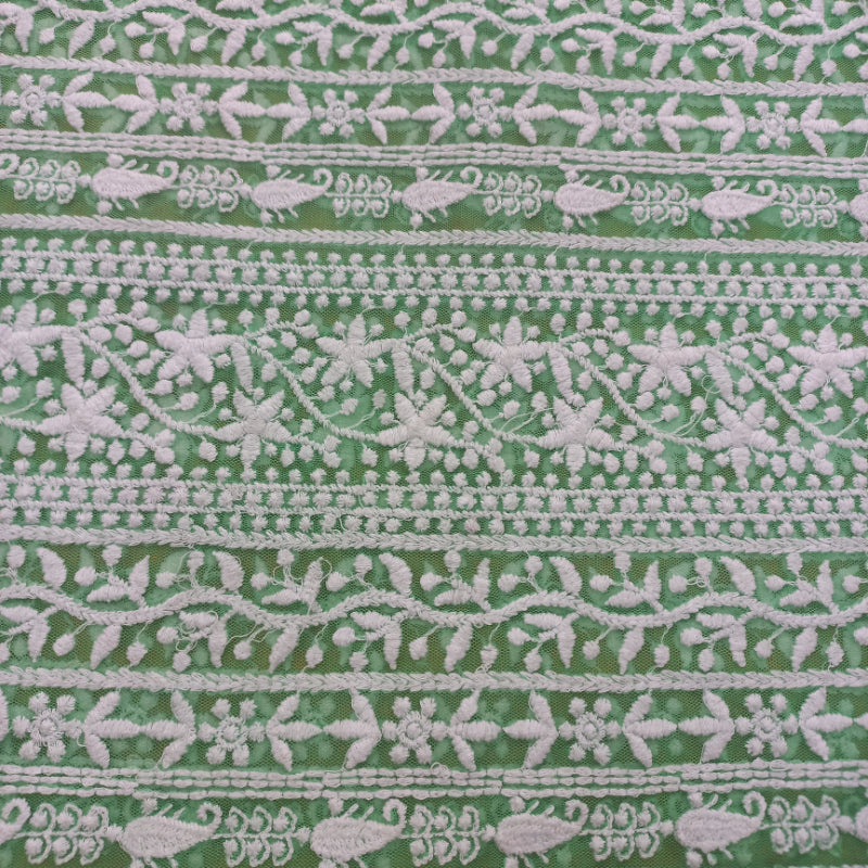 Sea Green Color Net Fabric With Floral Embroidered Pattern -1.8-Mtr
