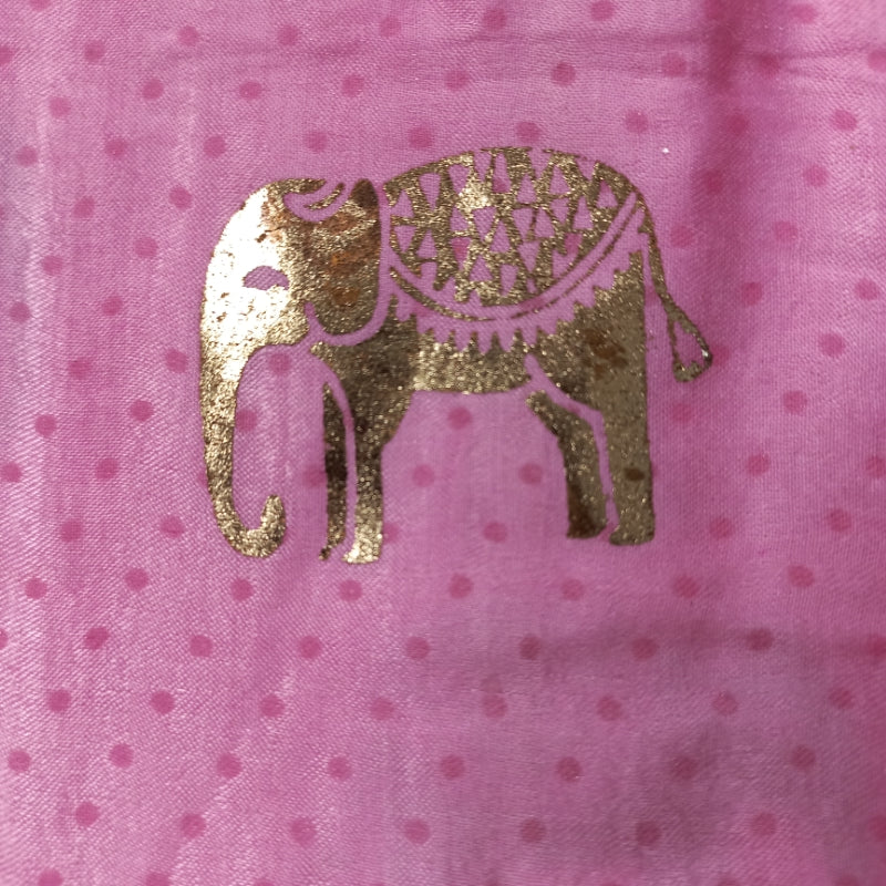 Thulian Pink Color Satin Fabric With Polka Dots And Foil Printed Animal Motifs -0.8-Cm