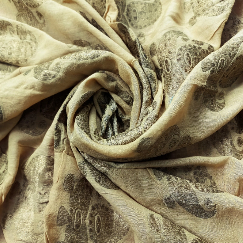 Beige Linen Fabric With Paisley Weaving Pattern