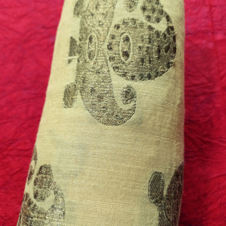 Beige Linen Fabric With Paisley Weaving Pattern