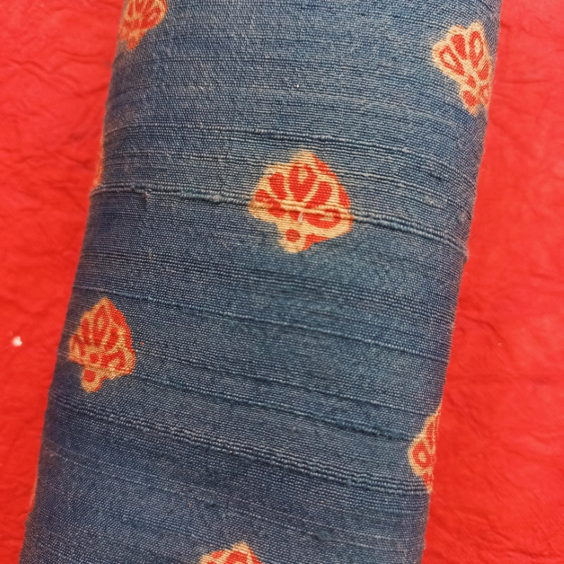 Blue Grey Color Silk Fabric With Printed Floral Buttas -0.6-Cm