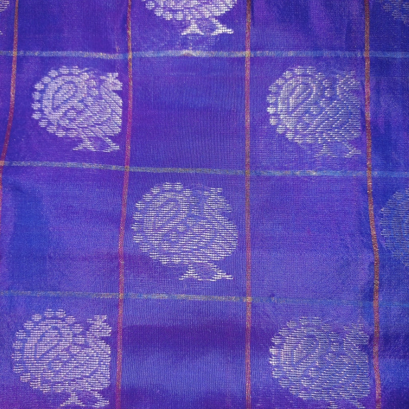 Berry Blue Silk Fabric With Checks Pattern