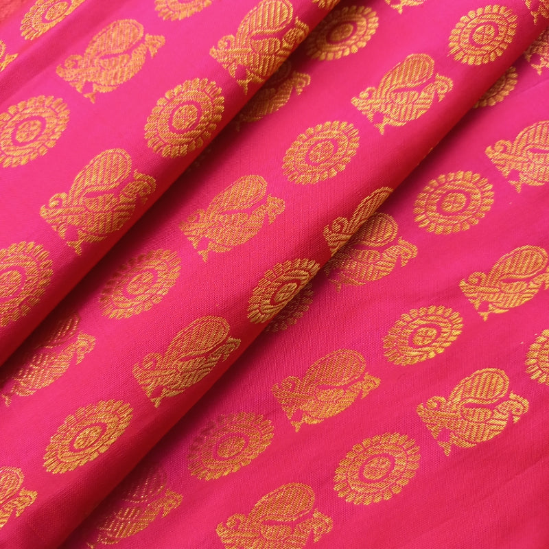 Ruby Pink Color Silk Fabric With Animal Motifs -1.5-Mtr