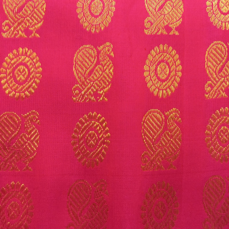Ruby Pink Color Silk Fabric With Animal Motifs -1.5-Mtr