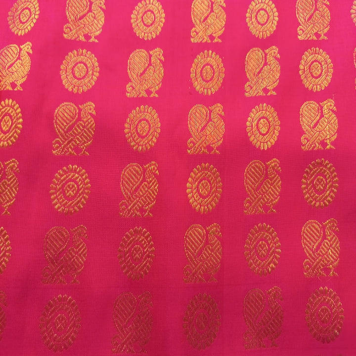 Ruby Pink Color Silk Fabric With Animal Motifs -1.5-Mtr