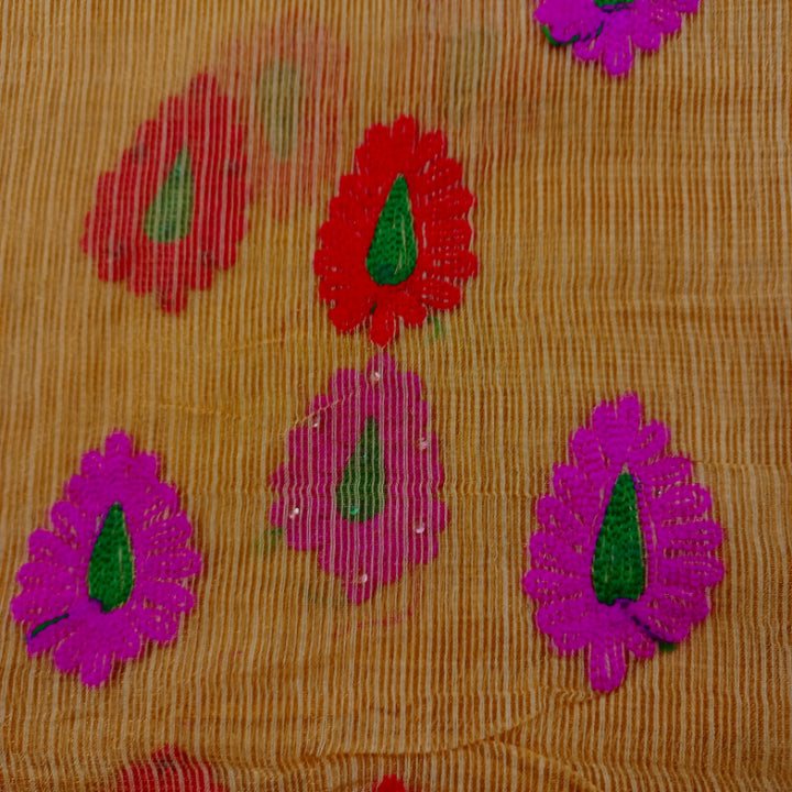 Chrome Yellow Color Kota Fabric With Floral Embroidered Buttas -0.8-Cm