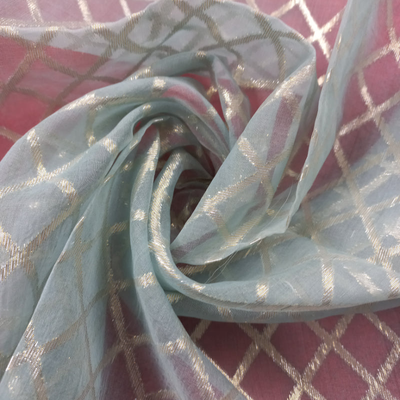 Iced Pale Blue Colour Organza Fabric With Geometrical Pattern -0.5-Cm