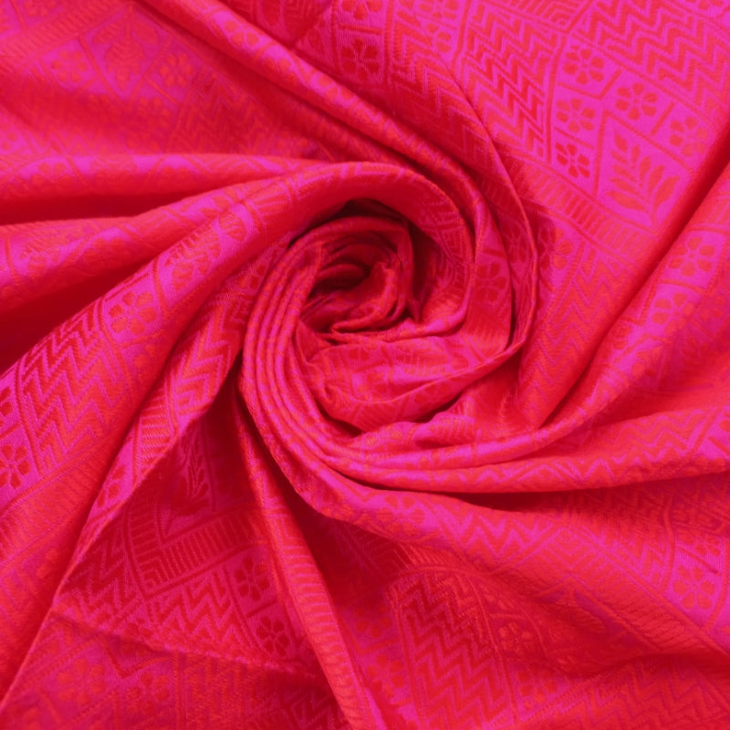 Hot Pink Jamavar Silk Fabric With Floral Pattern