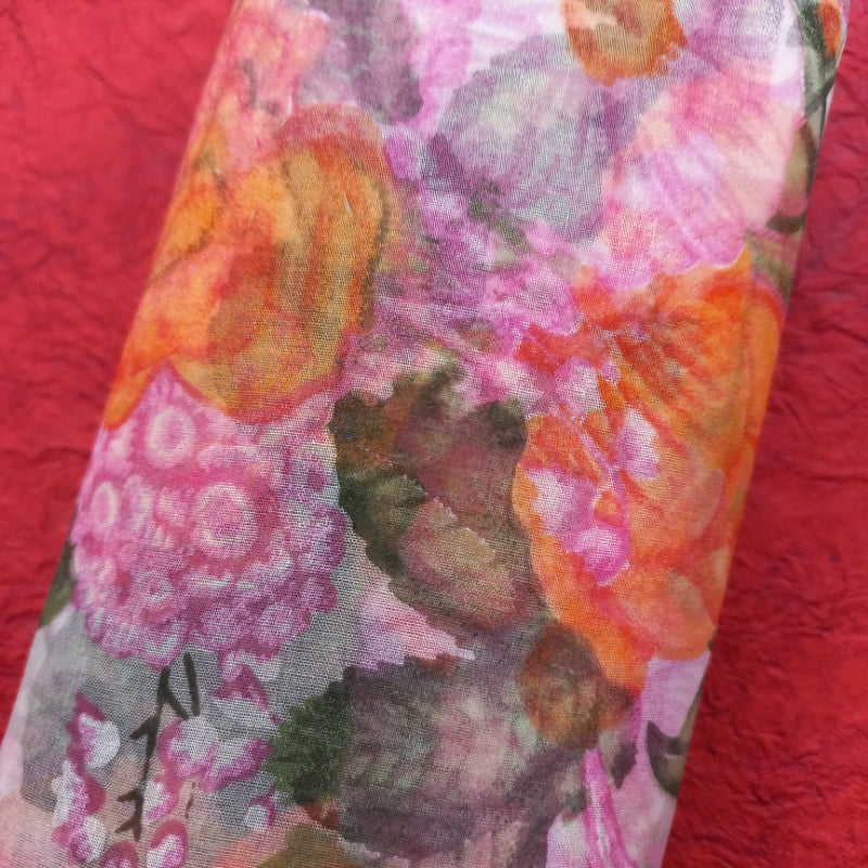 Rose Pink Color Organza Fabric With Printed Floral Pattern-3-Mtr