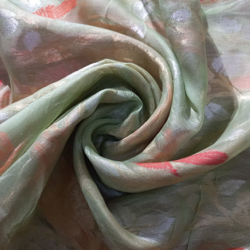 Pista Green Color Silk Fabric With Nature Inspired