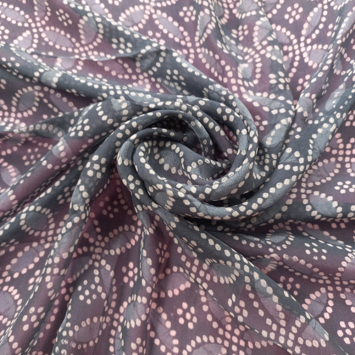 Pebble Grey Colour Georgette Fabric With Printed Leaf Pattern -0.5-Cm