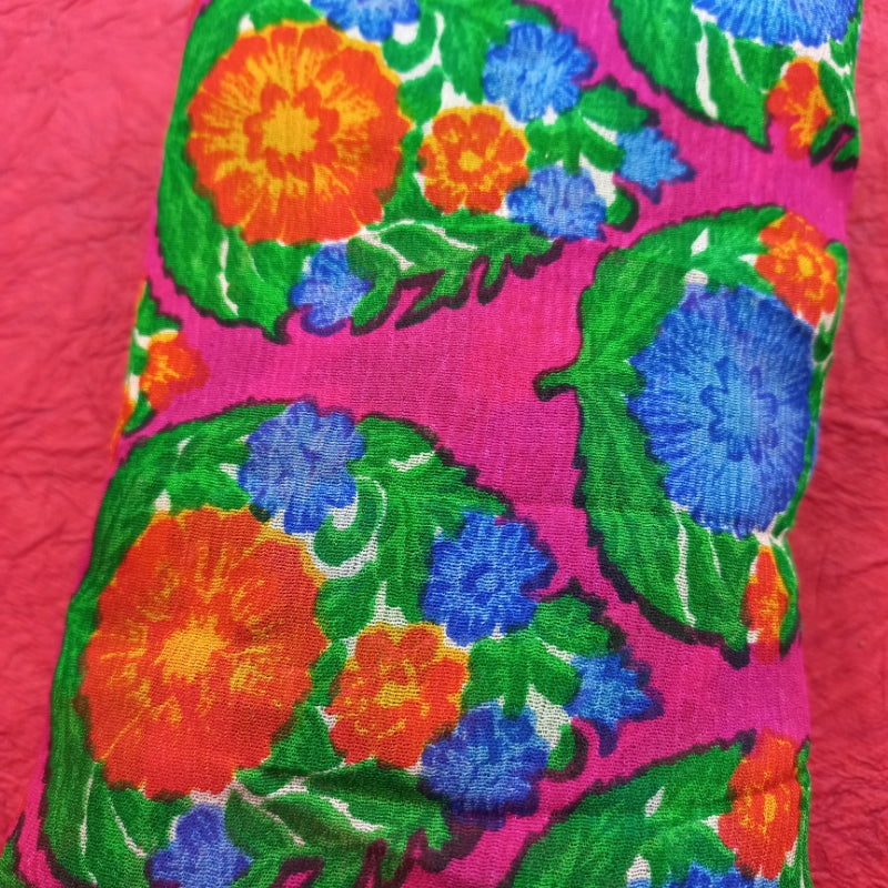 Hot Pink Color Chiffon Fabric With Printed Floral Buttas -0.7-Cm