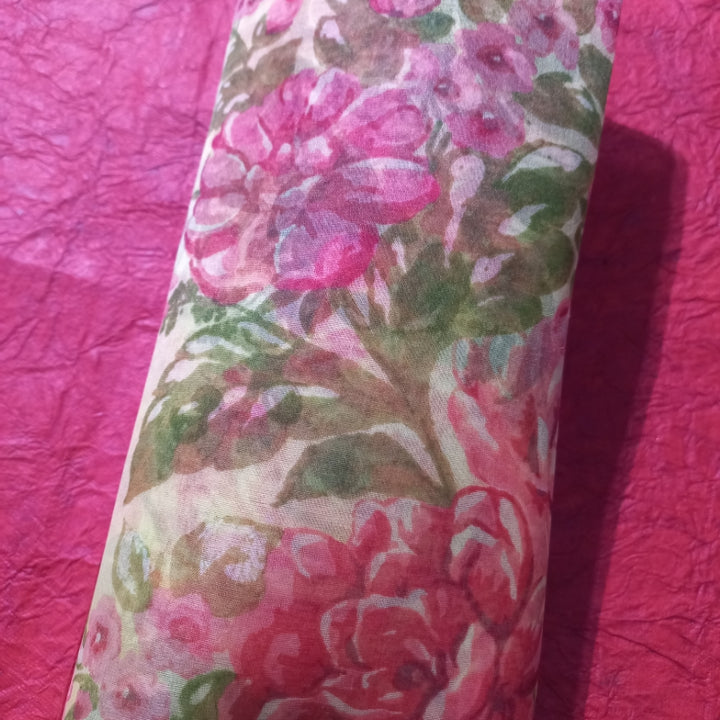 Peach Color Organza Fabric With Printed Floral Pattern-1-Mtr