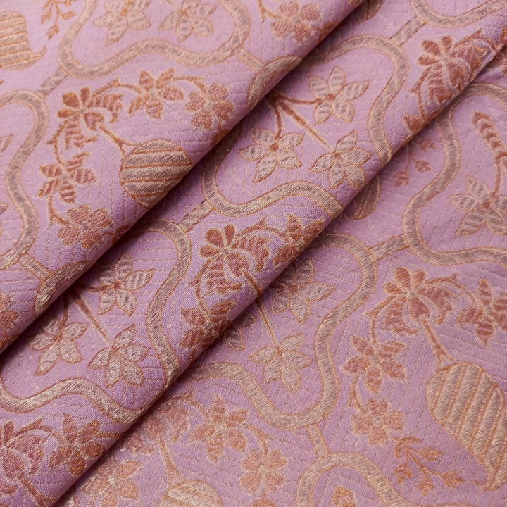 Lilac Color Banarasi Silk Fabric With Floral Pattern -1-Mtr