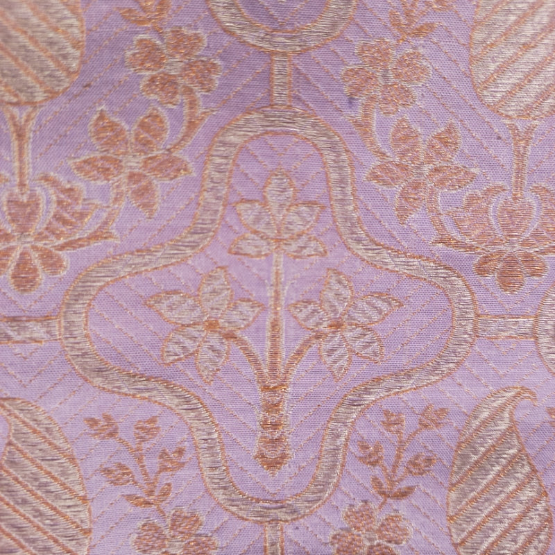 Lilac Color Banarasi Silk Fabric With Floral Pattern -1-Mtr