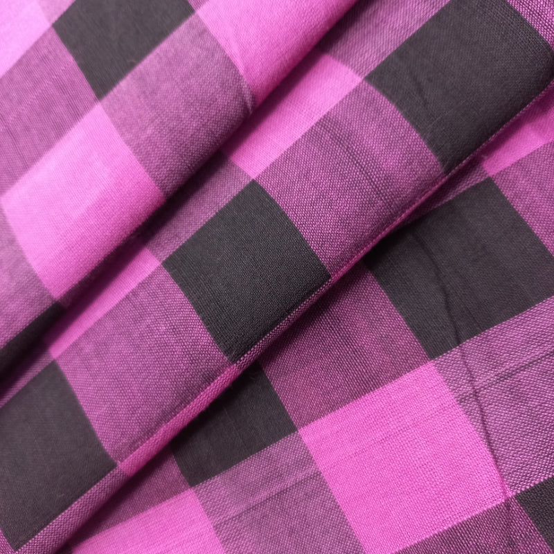 Ultra Pink Color Cotton Fabric With Checked Pattern -1.1-Mtr