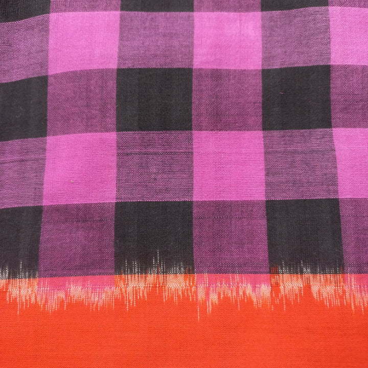 Ultra Pink Color Cotton Fabric With Checked Pattern -1.1-Mtr